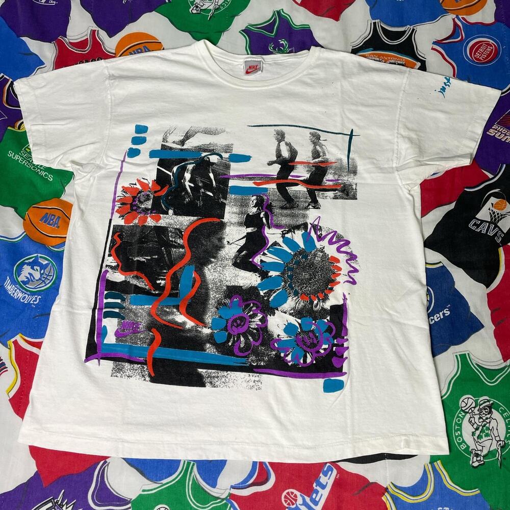 Vintage 90s Nike Gymnastics Cycling Fitness Sports Women Sz L Large T-Shirt